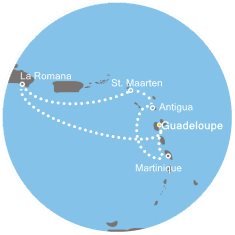 Dominikánska republika, Svatý Martin, Antigua a Barbuda, Martinik, Guadeloupe z Pointe-à-Pitre na lodi Costa Favolosa