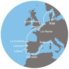 Nemecko, Holandsko, Veľká Británia, Francúzsko, Španielsko, Portugalsko, Gibraltár z Kielu na lodi Costa Pacifica