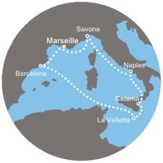 Taliansko, Malta, Španielsko, Francúzsko z Marseille na lodi Costa Fascinosa