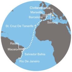Taliansko, Francúzsko, Španielsko, Brazília z Civitavechie na lodi Costa Pacifica