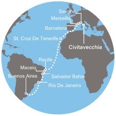 Taliansko, Francúzsko, Španielsko, Brazília, Argentína z Civitavechie na lodi Costa Pacifica