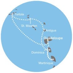 Guadeloupe, Britské Panenské ostrovy, Svatý Martin, Antigua a Barbuda, Dominika, Martinik z Pointe-à-Pitre na lodi Costa Favolosa