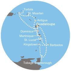 Guadeloupe, Trinidad a Tobago, Svätý Vincent a Grenadiny, Barbados, Svätá Lucia, Martinik, Britské Panenské ostrovy, Svatý Martin, Antigua a Barbuda, Dominika z Pointe-à-Pitre na lodi Costa Favolosa