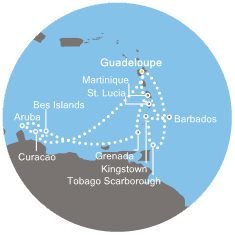 Guadeloupe, Curacao, Aruba, Bonaire, Grenada, Martinik, Trinidad a Tobago, Svätý Vincent a Grenadiny, Barbados, Svätá Lucia z Pointe-à-Pitre na lodi Costa Favolosa