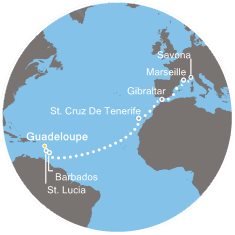 Guadeloupe, Svätá Lucia, Barbados, Španielsko, Gibraltár, Francúzsko, Taliansko z Pointe-à-Pitre na lodi Costa Favolosa