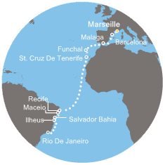 Francúzsko, Španielsko, Portugalsko, Brazília z Marseille na lodi Costa Fascinosa