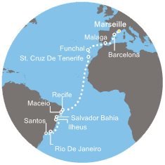 Francúzsko, Španielsko, Portugalsko, Brazília z Marseille na lodi Costa Fascinosa
