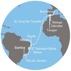 Brazília, Španielsko, Maroko, Gibraltár zo Santosu na lodi Costa Fascinosa