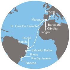 Brazília, Španielsko, Maroko, Gibraltár, Taliansko zo Santosu na lodi Costa Fascinosa