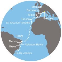 Taliansko, Francúzsko, Španielsko, Portugalsko, Brazília zo Savony na lodi Costa Fascinosa
