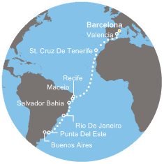 Španielsko, Brazília, Uruguaj, Argentína z Barcelony na lodi Costa Pacifica