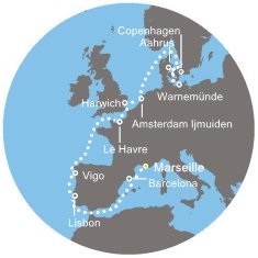 Francúzsko, Španielsko, Portugalsko, Veľká Británia, Holandsko, Dánsko, Nemecko z Marseille na lodi Costa Favolosa