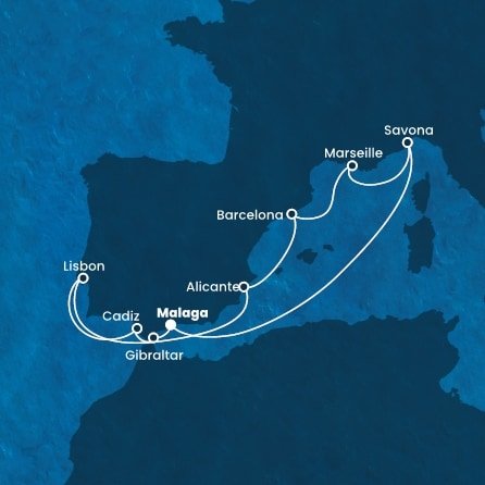 Španielsko, Gibraltár, Portugalsko, Francúzsko, Taliansko z Málagy na lodi Costa Fascinosa