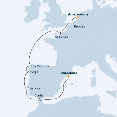 Holandsko, Belgicko, Francúzsko, Španielsko, Portugalsko z Amsterdamu na lodi Costa Favolosa