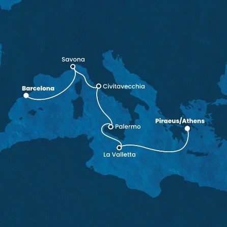 Grécko, Malta, Taliansko, Španielsko z Pireusu na lodi Costa Fortuna