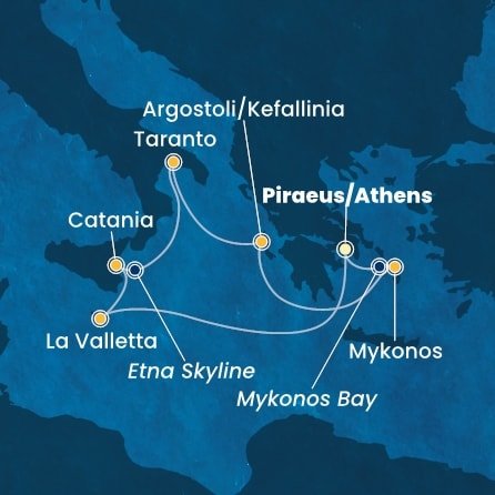 Grécko, Malta, Taliansko, Kefalonie z Pireusu na lodi Costa Fascinosa