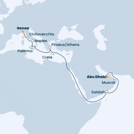 Spojené arabské emiráty, Omán, Grécko, Taliansko z Abu Dhabi na lodi Costa Toscana