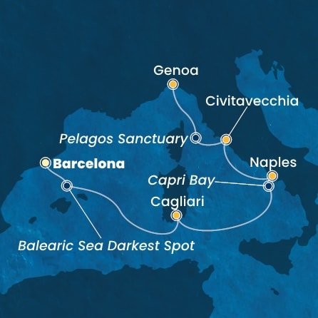 Španielsko, Taliansko z Barcelony na lodi Costa Smeralda