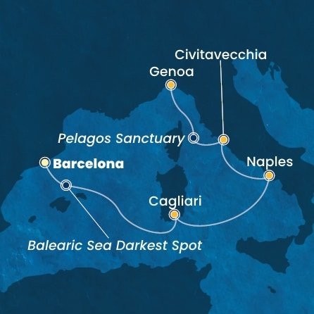 Španielsko, Taliansko z Barcelony na lodi Costa Smeralda