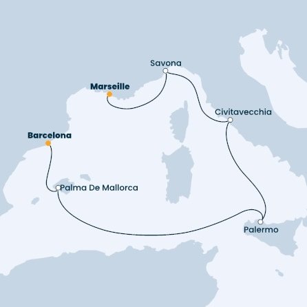 Španielsko, Taliansko, Francúzsko z Barcelony na lodi Costa Smeralda