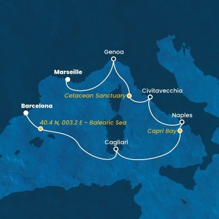 Španielsko, Taliansko, Francúzsko z Barcelony na lodi Costa Smeralda