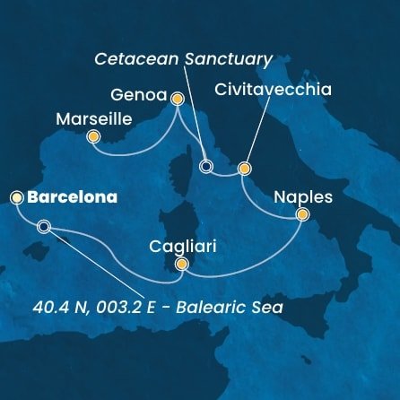 Španielsko, Taliansko, Francúzsko z Barcelony na lodi Costa Smeralda