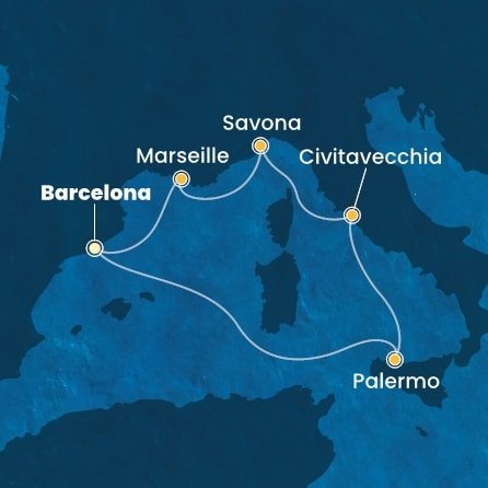 Španielsko, Taliansko, Francúzsko z Barcelony na lodi Costa Smeralda