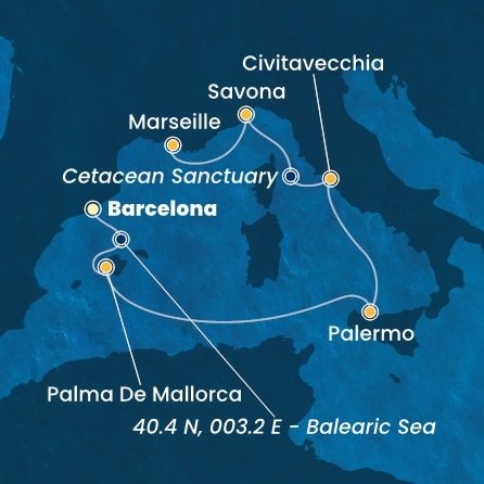 Španielsko, Taliansko, Francúzsko z Barcelony na lodi Costa Toscana