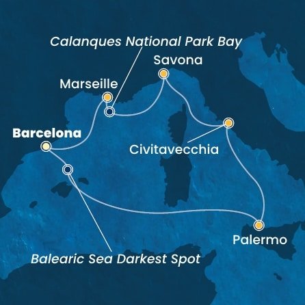 Španielsko, Taliansko, Francúzsko z Barcelony na lodi Costa Smeralda