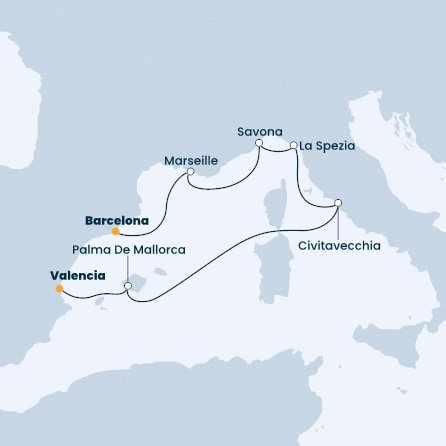 Španielsko, Francúzsko, Taliansko z Barcelony na lodi Costa Diadema