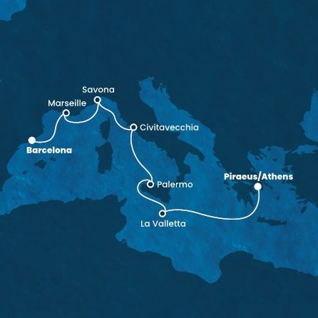 Španielsko, Francúzsko, Taliansko, Malta, Grécko z Barcelony na lodi Costa Fortuna