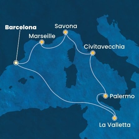 Španielsko, Malta, Taliansko, Francúzsko z Barcelony na lodi Costa Pacifica