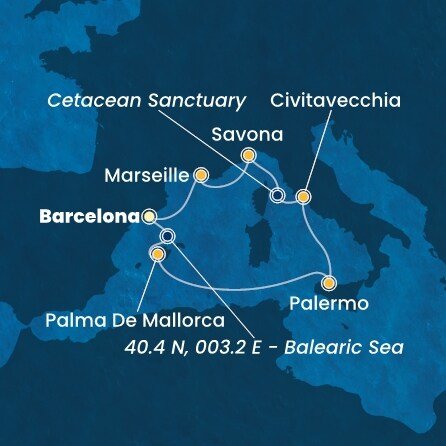 Španielsko, Taliansko, Francúzsko z Barcelony na lodi Costa Smeralda