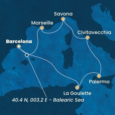 Španielsko, Tunisko, Taliansko, Francúzsko z Barcelony na lodi Costa Pacifica
