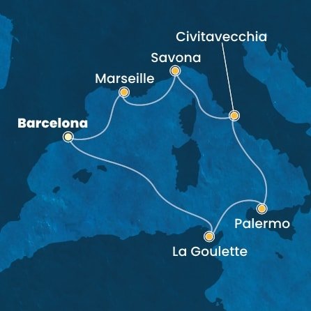 Španielsko, Tunisko, Taliansko, Francúzsko z Barcelony na lodi Costa Pacifica