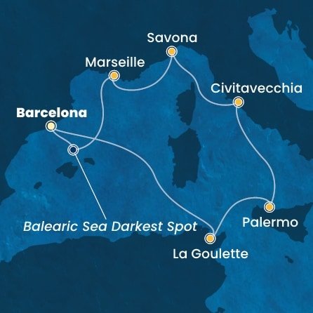 Španielsko, Tunisko, Taliansko, Francúzsko z Barcelony na lodi Costa Pacifica