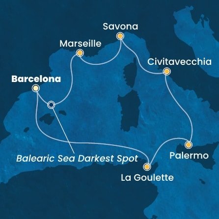 Španielsko, Tunisko, Taliansko, Francúzsko z Barcelony na lodi Costa Pacifica