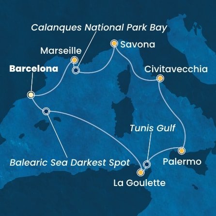 Španielsko, Tunisko, Taliansko, Francúzsko z Barcelony na lodi Costa Smeralda