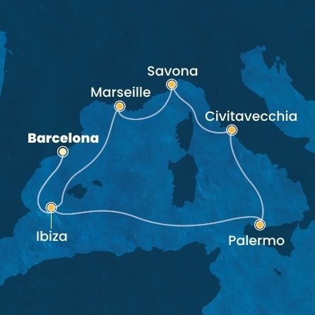 Španielsko, Taliansko, Francúzsko z Barcelony na lodi Costa Smeralda