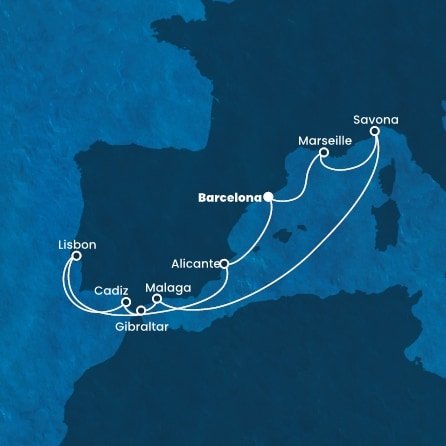 Španielsko, Francúzsko, Taliansko, Gibraltár, Portugalsko z Barcelony na lodi Costa Fascinosa