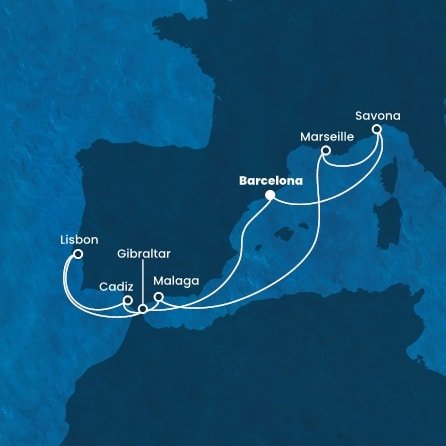 Španielsko, Gibraltár, Portugalsko, Francúzsko, Taliansko z Barcelony na lodi Costa Fascinosa