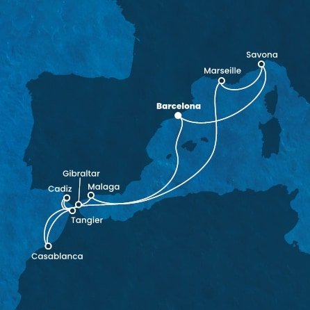 Španielsko, Maroko, Gibraltár, Francúzsko, Taliansko z Barcelony na lodi Costa Diadema