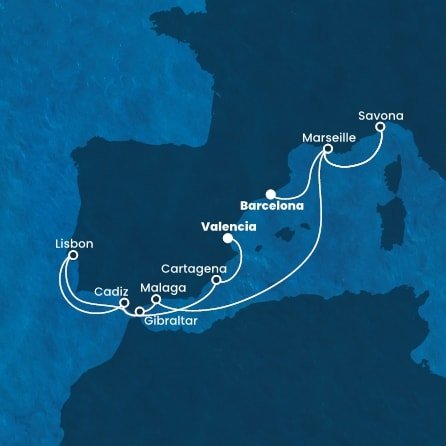Španielsko, Francúzsko, Taliansko, Gibraltár, Portugalsko z Barcelony na lodi Costa Favolosa