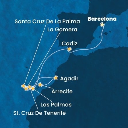 Španielsko, La Gomera, Maroko z Barcelony na lodi Costa Fortuna