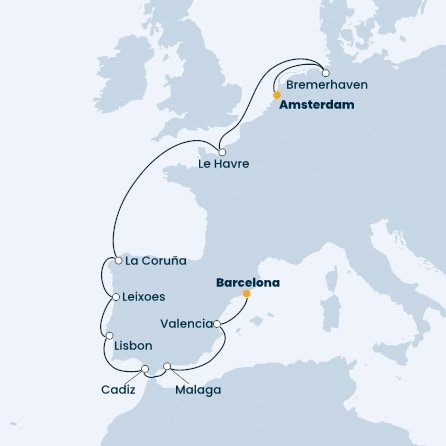 Španielsko, Portugalsko, Francúzsko, Nemecko, Holandsko z Barcelony na lodi Costa Favolosa