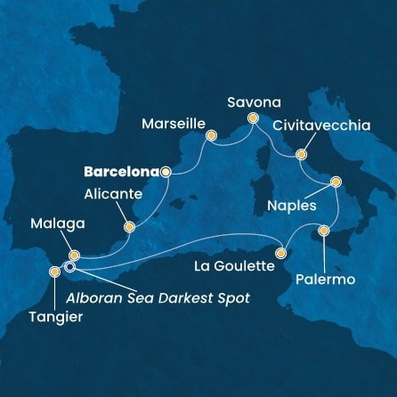 Španielsko, Maroko, Tunisko, Taliansko, Francúzsko z Barcelony na lodi Costa Toscana