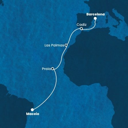 Španielsko, Kapverdy, Brazília z Barcelony na lodi Costa Diadema