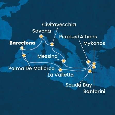 Španielsko, Malta, Grécko, Taliansko z Barcelony na lodi Costa Fascinosa