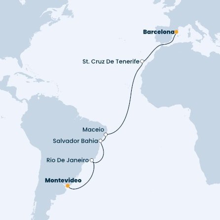 Španielsko, Portugalsko, Brazília z Barcelony na lodi Costa Diadema