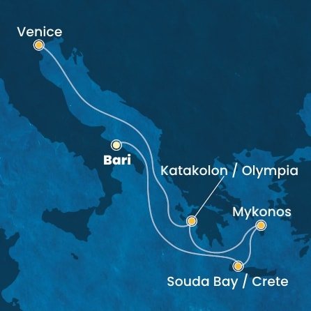 Taliansko, Grécko z Bari na lodi Costa Deliziosa